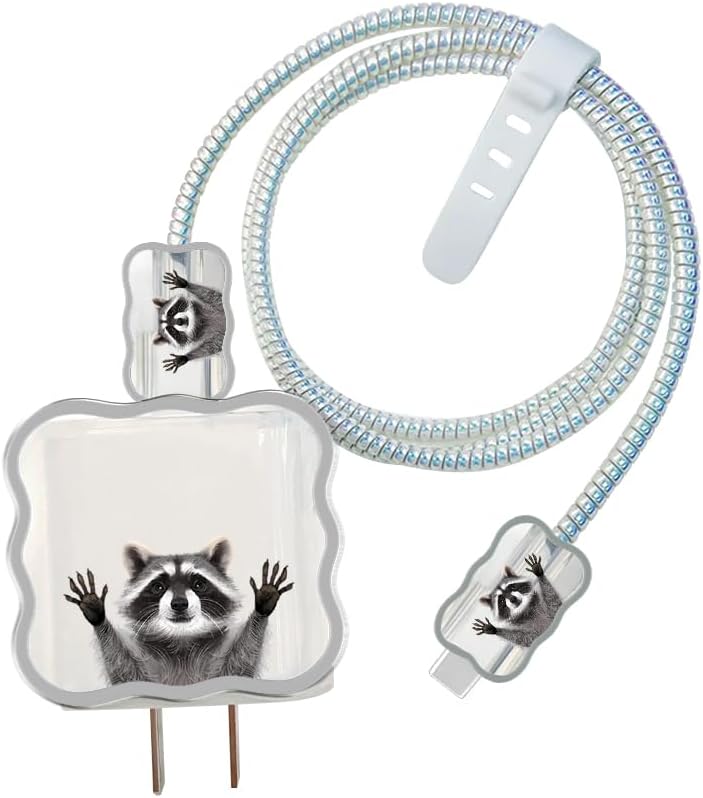 WIRESTER مجموعة غطاء شاحن الكابل (5 في 1) لشاحن كابل USB-C بقوة 18W/20W، واقي كابل لحفظ بيانات الكابل متوافق مع آيفون 11 12 13 14 15 برو ماكس محول الشاحن - أيدي الراكون خارج - Image 1